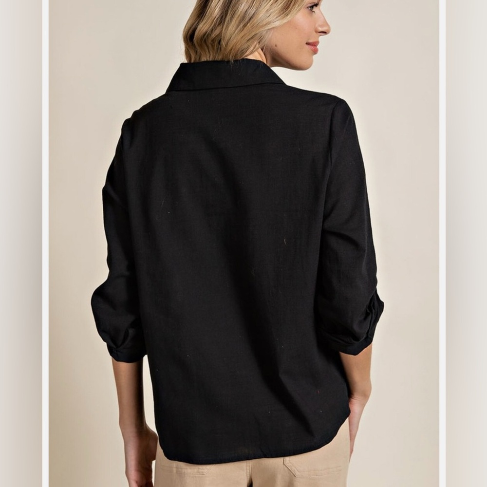 ee:Some 3/4 Sleeve Button Down Top Black‎ Sz L - Picture 3 of 8